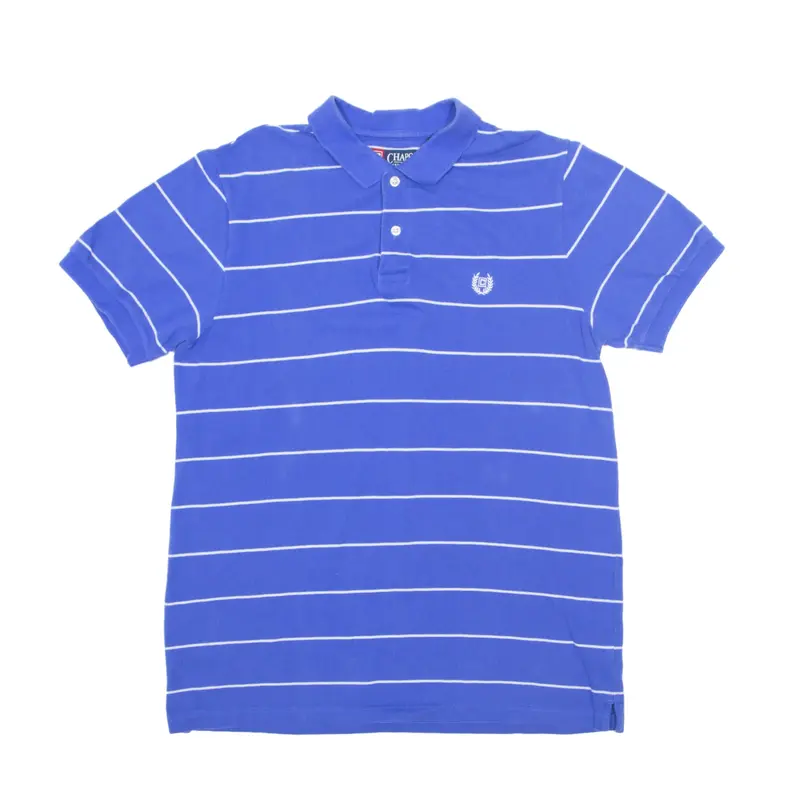 CHAPS Polo Shirt Blue Striped Short Sleeve Mens L