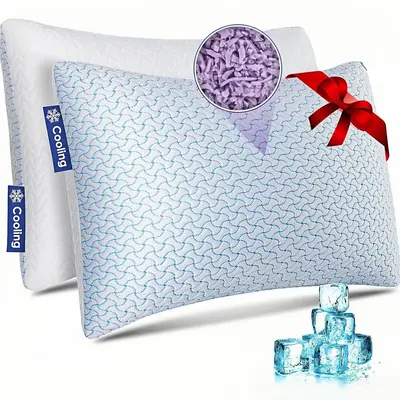 ăSummer GiftsăCooling Shredded Memory Foam Pillows Set of 2 for Sleeping, Bed Pillow Adjustable Pillows Queen Size 2 Pack...