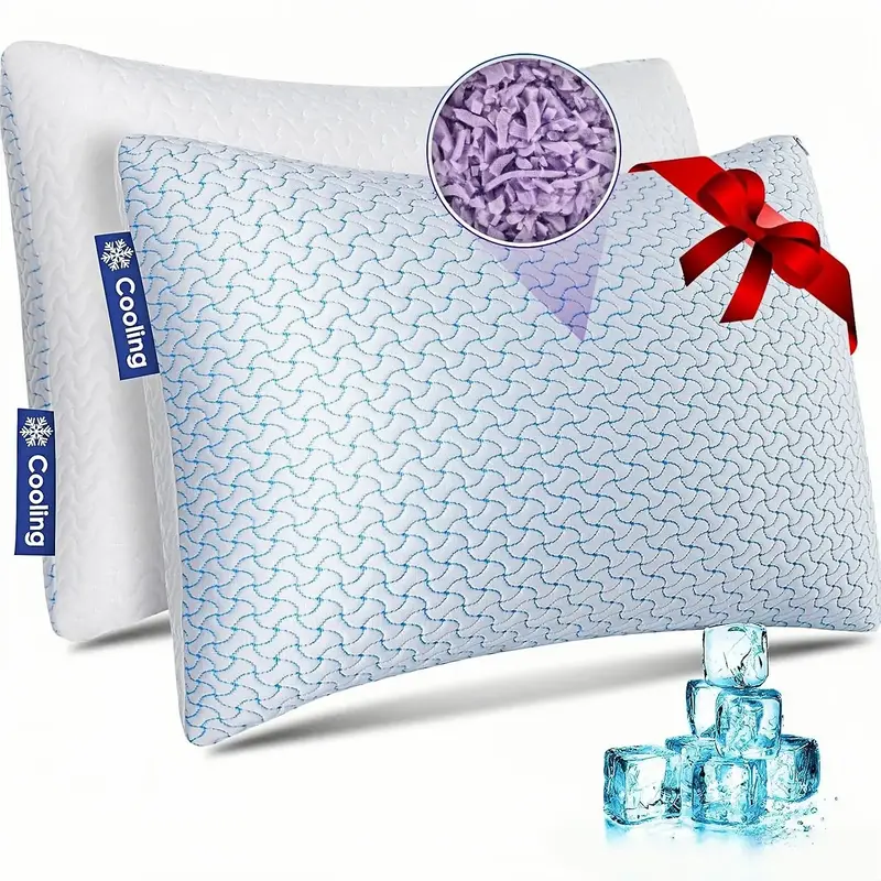 【Summer Gifts】Cooling Shredded Memory Foam Pillows Set of 2 for Sleeping, Bed Pillow Adjustable Pillows Queen Size 2 Pack...