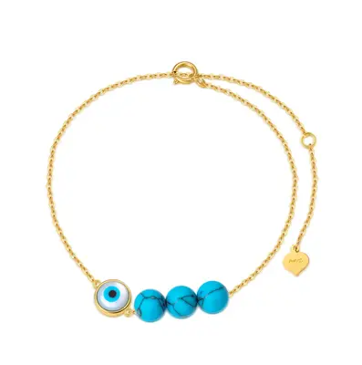 14K Gold Turquoise Evil Eye Charm Bracelet