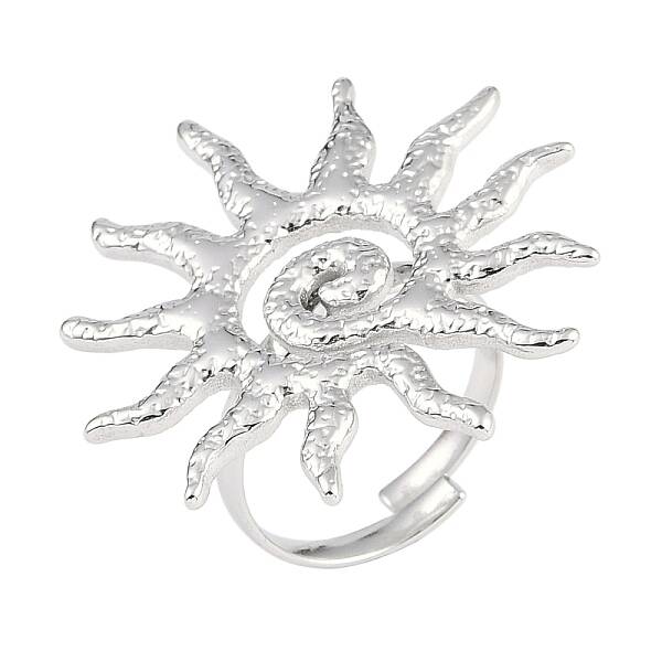 Non-Tarnish Textured Sun 304 Stainless Steel Adjustable Rings for Women