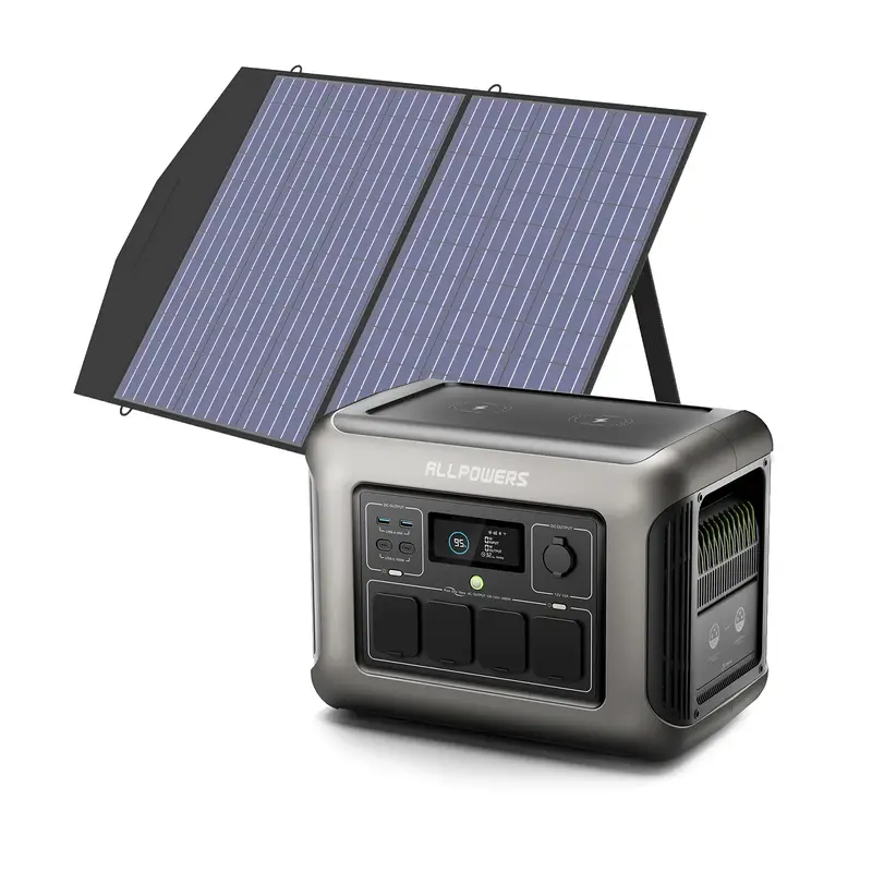 ALLPOWERS R1500 Portable Power Station Home Backup 1800W 1152Wh LiFeP04 Battery R1500 +SP027 100W Solar Panel