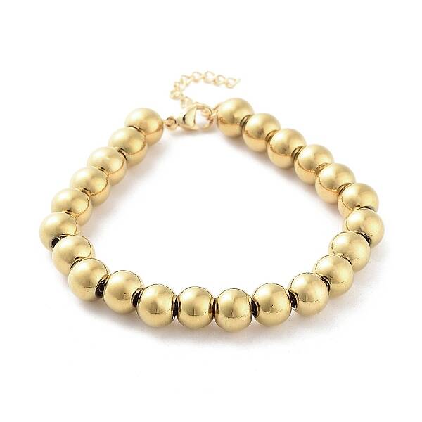 202 Stainless Steel Round Beaded Bracelets for Men Women