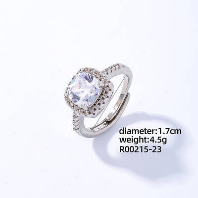 Square Platinum Brass Adjustable Ring with Cubic Zirconia