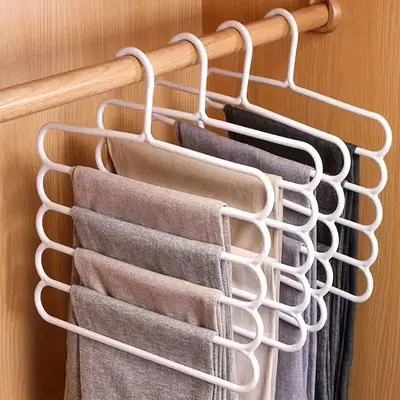 Multi-layer Pants Hanger, 5 Counts Non-slip Clothes Organizing Hanger, Multifunctional Clothes Storage Rack for Home Wardrobe...