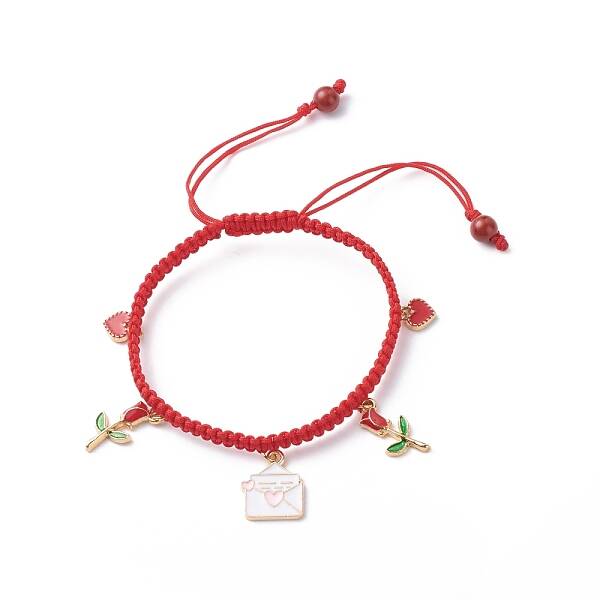 Heart Envelope Rose Alloy Enamel Charm Bracelet