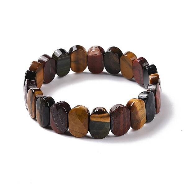 Natural Tiger Eye Oval Beaded Stretch Bracelet