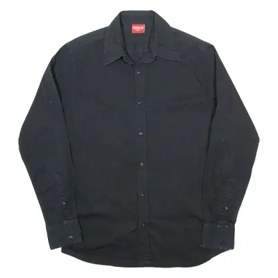 TEDDY'S Mens Plain Shirt Black Long Sleeve M