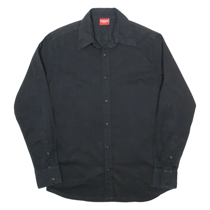 TEDDY'S Mens Plain Shirt Black Long Sleeve M