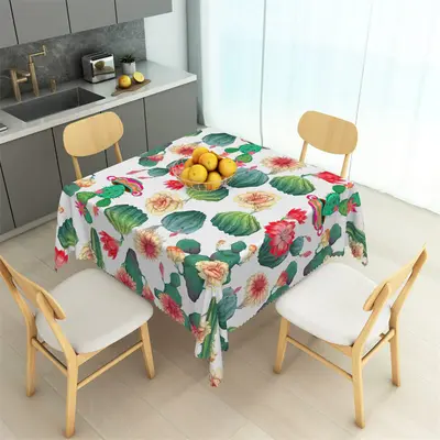 Green Cactus Red Flower Summer Square Tablecloth - Aperturee