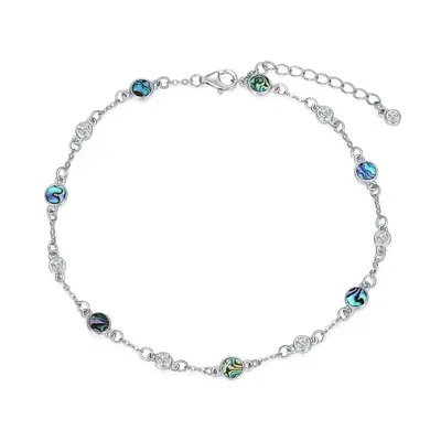 Sterling Silver Abalone Shellfish Single Layer Anklet