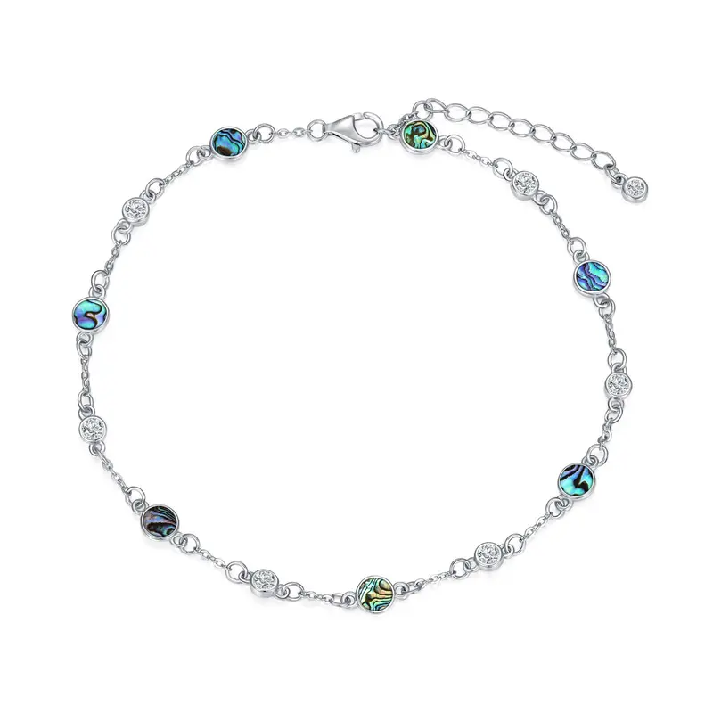 Sterling Silver Abalone Shellfish Single Layer Anklet