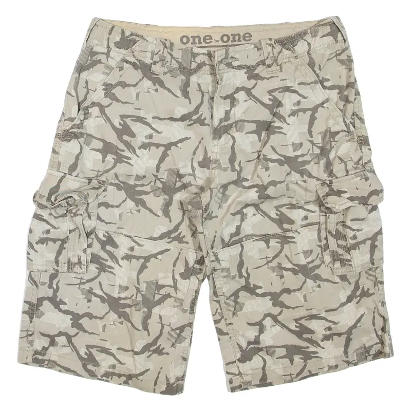 ONE BY ONE Mens Cargo Shorts Grey Camouflage M W30