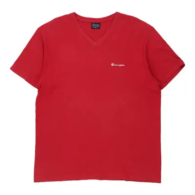 Champion V-neck T-Shirt - XL Red Cotton