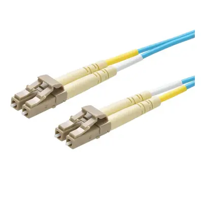 45960 Monoprice MM OM3 Fiber Optic Cable LC-LC UL 2mm 50/125 OFNP Duplex Aqua 7m