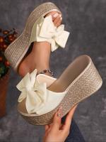 Women's Fashionable Bowknot Design Platform Sandals, Woman Sandals, Casual Comfortable Wedge Sandals for Summer, Female All-m...