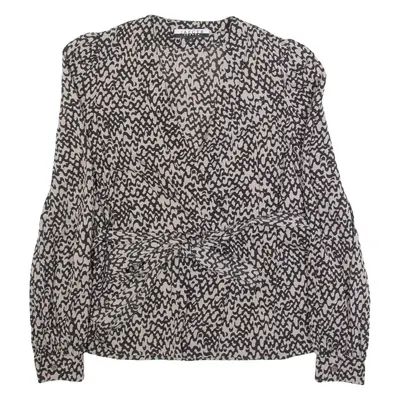 JAEGER Belted Womens Printed Shirt Beige V-Neck Silk Crazy Pattern UK 6