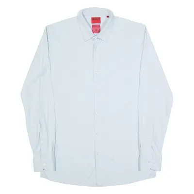 HUGO BOSS Extra Slim Fit Performance Mens Plain Shirt Blue Long Sleeve L