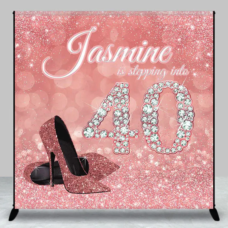 Pink Glitter High Heel Custom 40th Birthday Backdrop - Aperturee