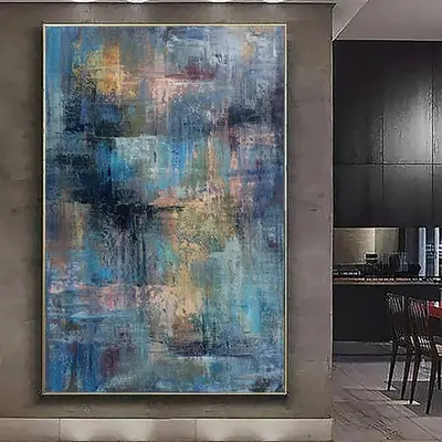 Original Painting On Canvas Abstract Wall Art Large Royal Blue Painting For Bedroom Expressionism Painting Fine Art Fireplace...