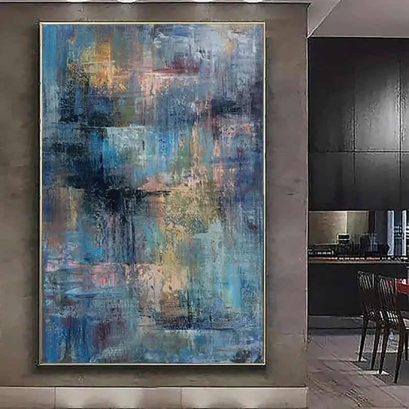 Original Painting On Canvas Abstract Wall Art Large Royal Blue Painting For Bedroom Expressionism Painting Fine Art Fireplace...