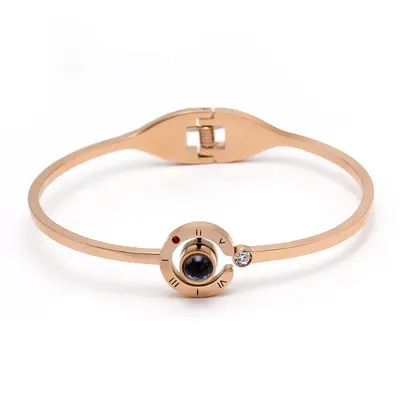 Sterling Silver with Rose Gold Plated Projection Stone Pendant Bangle