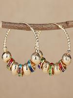 1 Pair Fashion Colorful Artificial Gemstone Decorated Hoop Earrings, Elegant Bohemian Beaded Earrings, Vintage Classic Annive...
