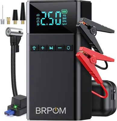 BRPOM 8500A  (All Gasoline/10.0L Diesel) Portable Car Jump Starter with Air Compressor, Car Battery Jump Starter with 150PSI ...