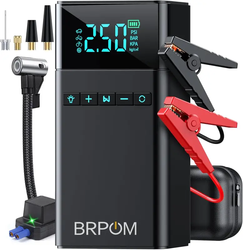 BRPOM 8500A  (All Gasoline/10.0L Diesel) Portable Car Jump Starter with Air Compressor, Car Battery Jump Starter with 150PSI ...