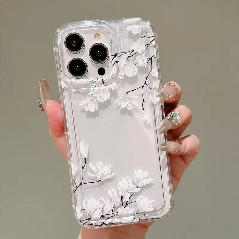 Clear Flower Pattern Phone Case, Decorative Phone Protector Cover, Phone Accessories Compatible With iPhone 11 12 13 14 15 Pr...
