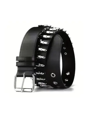 Punk Fashion Bullet Design Pu Leather Belt, Hip Pop Fashion All-match Buckle Belt for Men & Women, Gothic Style Belt for Part...