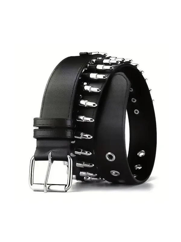 Punk Fashion Bullet Design Pu Leather Belt, Hip Pop Fashion All-match Buckle Belt for Men & Women, Gothic Style Belt for Part...