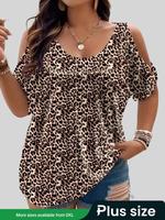 【Plus Size】Leopard Print Tee, Casual Fashion T-shirt for Summer, Oversized T-shirt Women, Women's Plus Clothing for Daily...