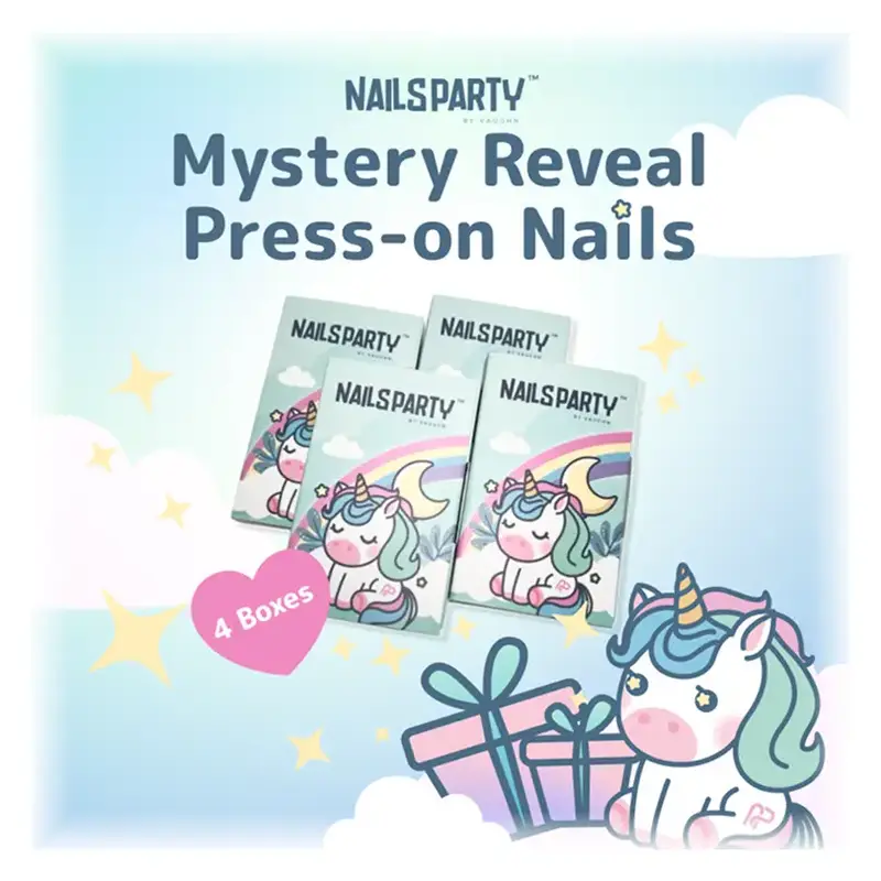 Nailsparty Press-On Nails Mystery Reveal Kit of 4 Boxes (24pcs per Box), Surprise Variety of Style and Sizes nail art press-o...