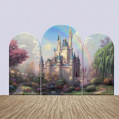 Castle Fairy Tale Rainbow Party Arch Backdrop Kit - Aperturee