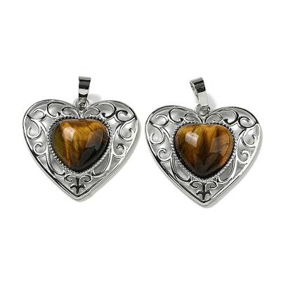 Natural Tiger Eye Peach Love Heart Pendants