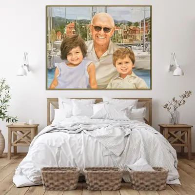Original Family Wall Art from Photo Abstract Grandpa and Grandchildren Oil Painting for Home | PAINTING FROM PHOTO #65