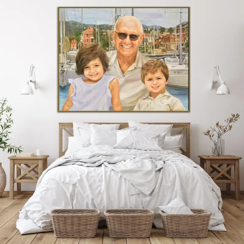 Original Family Wall Art from Photo Abstract Grandpa and Grandchildren Oil Painting for Home | PAINTING FROM PHOTO #65