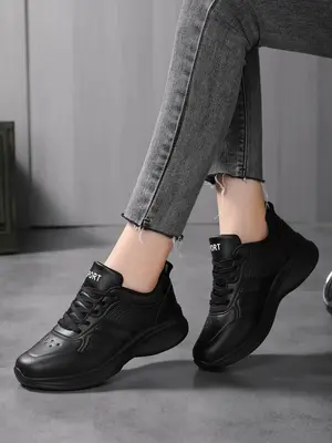 Non-slip Lace Up Low Top Designer Sneakers & Trainers, Athletic Girl Footwear, Women's Sneakers, Comfort Sports Shoes, PU Lea...