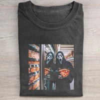 Vintage Halloween Graphic T-shirt, Ghost Face Holding Pizza Tee, Horror Movie Shirt, Horror Character, Funny Halloween Shirt,...