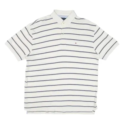 TOMMY HILFIGER Mens Polo Shirt White Striped L
