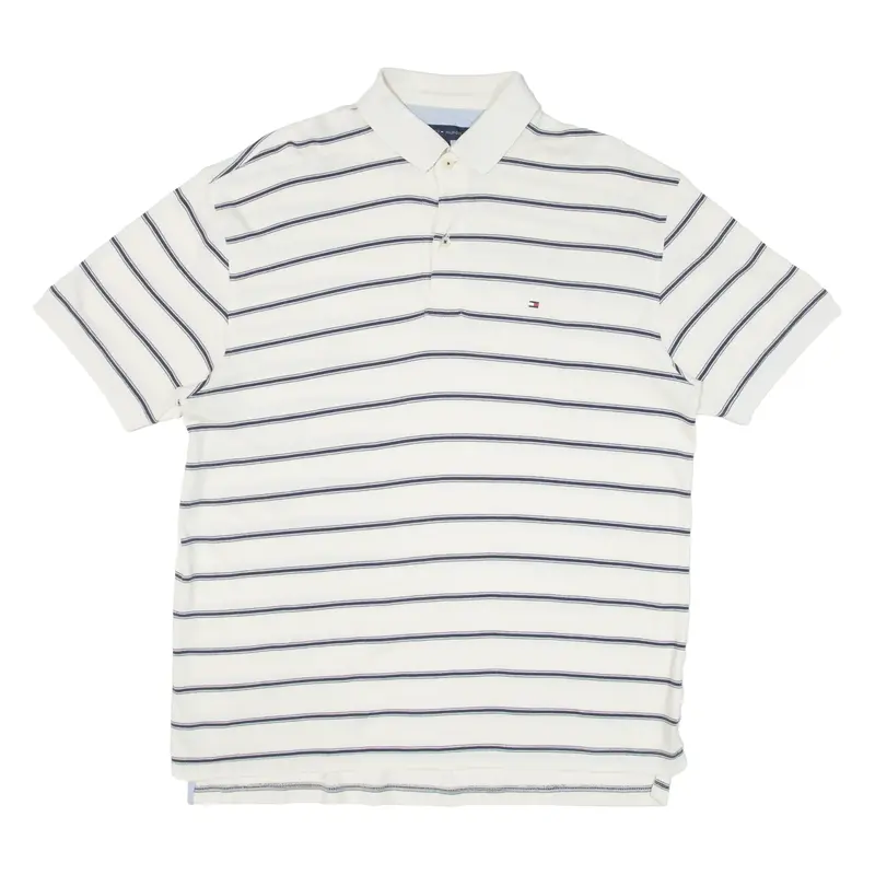 TOMMY HILFIGER Mens Polo Shirt White Striped L