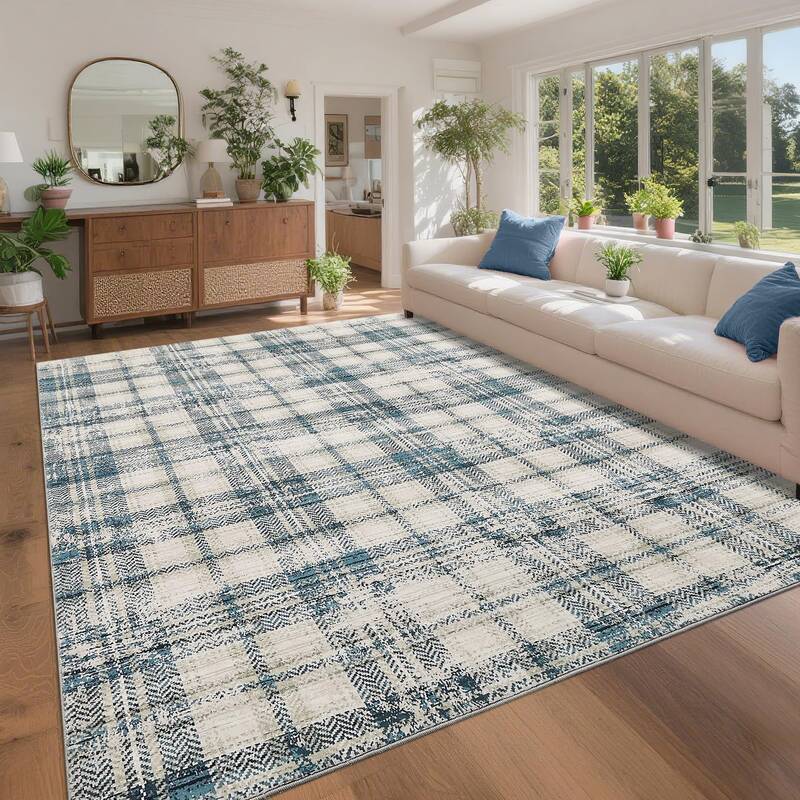 Garvee Washable Rug 8x10 Area Rugs for Living Room Modern Plaid Rugs for Bedroom Geometric Farmhouse Large Rug Non Slip Throw...