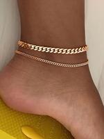 Women's Minimalist Temperament Plain Color Double Layer Anklet, Fashion Jewelry for Party, Daily Clothing Decor, Trendy All-m...