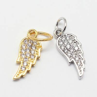 CZ Brass Micro Pave Cubic Zirconia Wing Charms