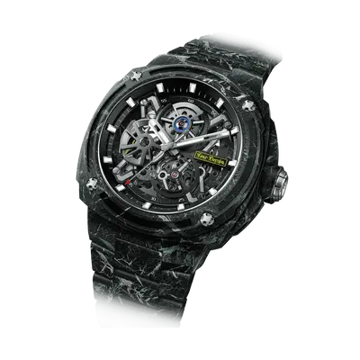 TSAR BOMBA Men's Carbon Fiber Automatic Watch | Skeleton Mechanical | Blue | Electron Series | Seiko NH72 Movement | 10ATM Wa...