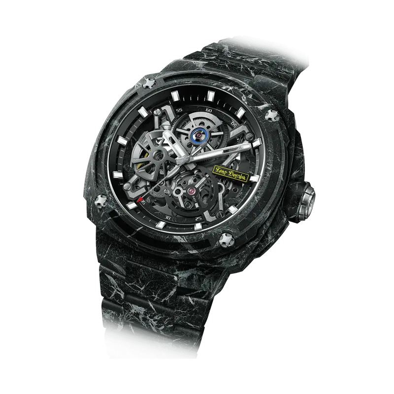 TSAR BOMBA Men's Carbon Fiber Automatic Watch | Skeleton Mechanical | Blue | Electron Series | Seiko NH72 Movement | 10ATM Wa...