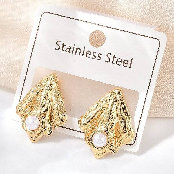 304 Stainless Steel ABS Plastic Pearl Stud Earrings