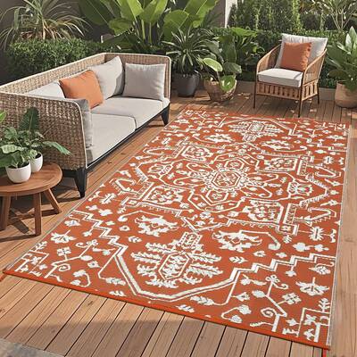 Garvee 9x12 Outdoor Rug Waterproof Reversible Medallion Pattern Polypropylene Lightweight Foldable Patio Deck Backyard Campin...