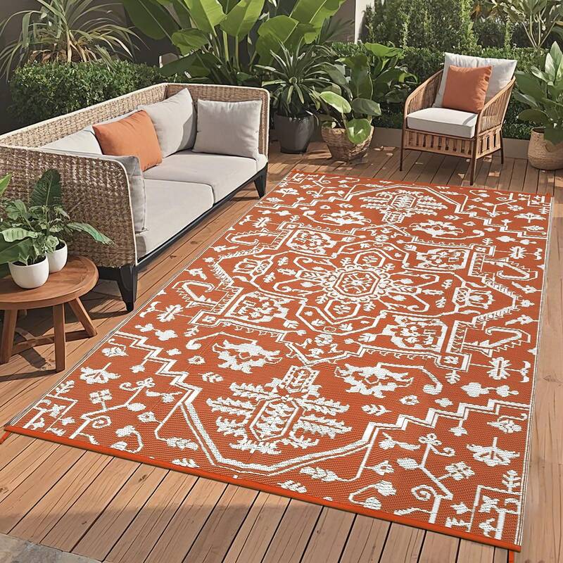 Garvee 9x12 Outdoor Rug Waterproof Reversible Medallion Pattern Polypropylene Lightweight Foldable Patio Deck Backyard Campin...
